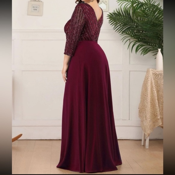 Plus sequin 3/4 sleeve Formal Prom Evening Party Wedding Dress - Picture 4 of 6